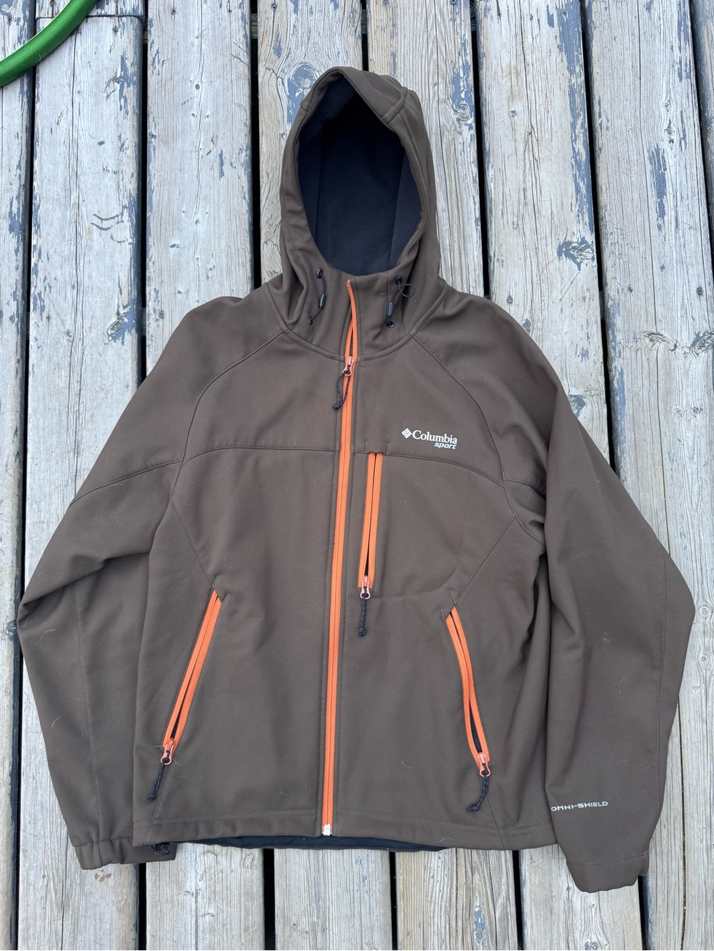 Columbia Brown Hooded Performance Jacket with Orange Zippers